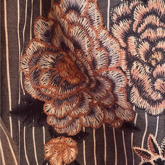 American Eagle Outfitters Striped Embroidered Floral Boho Top - Blue and Pink - Picture 4 of 13